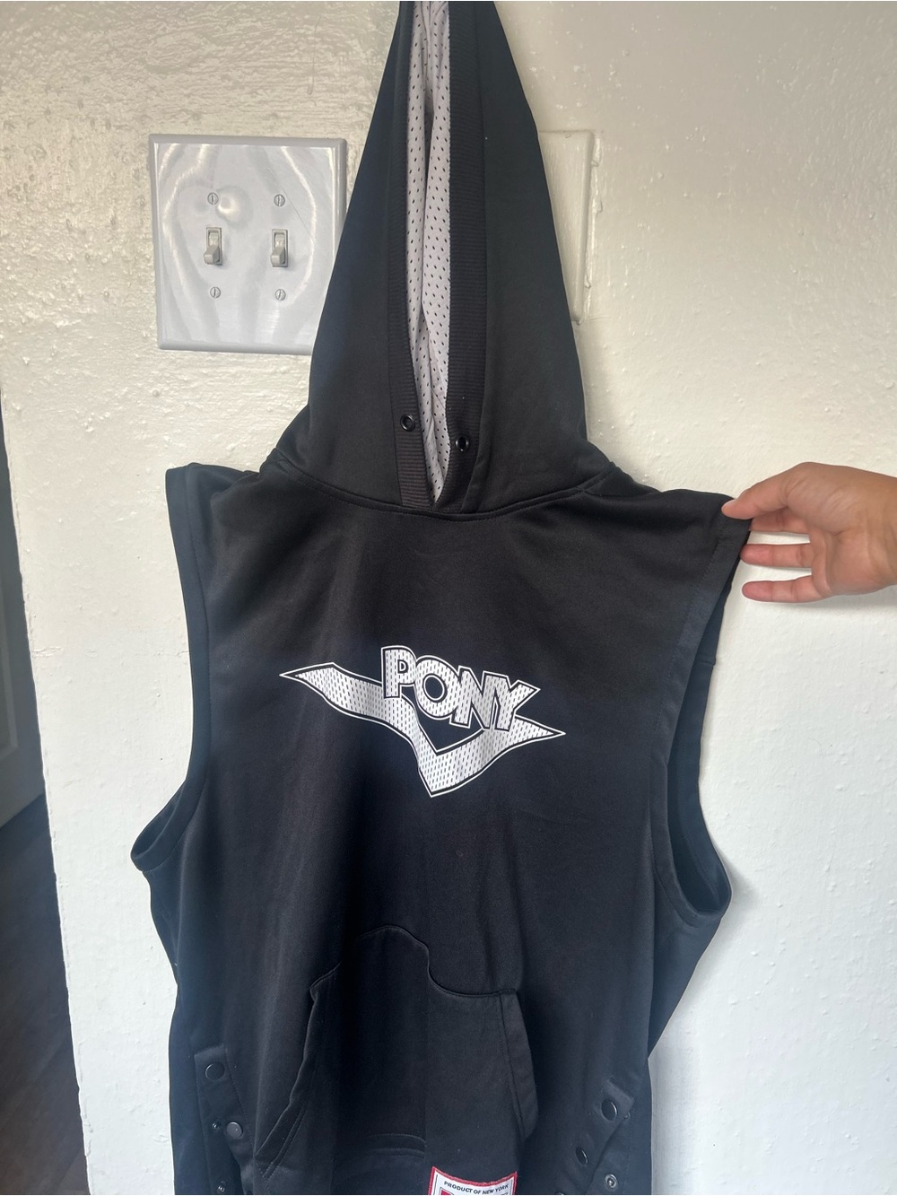Pony Black Sleeveless Hoodie One-Piece with White Logo